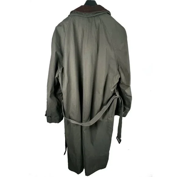 JOS. A. BANK Rainwear Mens 42L Trench Coat Olive Green Zip Liner Leather Collar - Picture 2 of 5